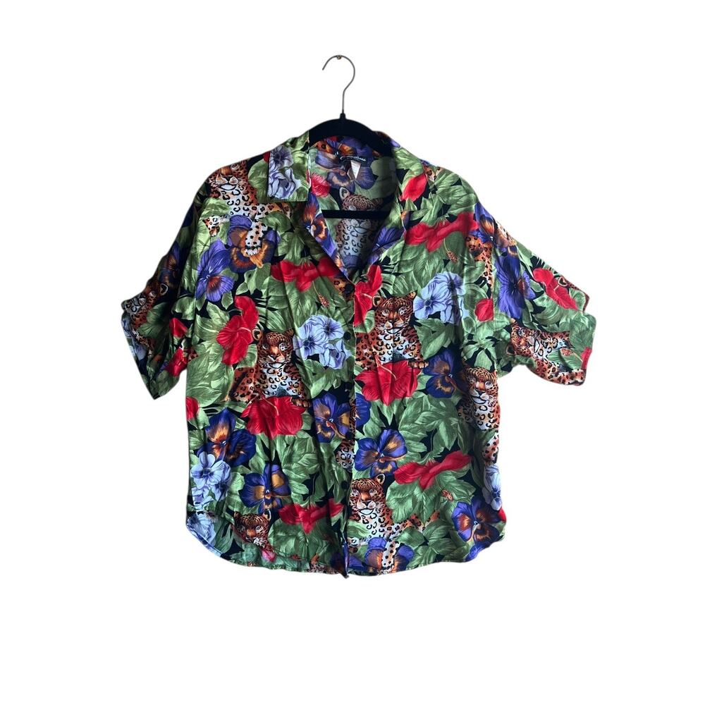 Caribou Women's Vintage Hawaiian Button Up Colorful Shirt Size Large